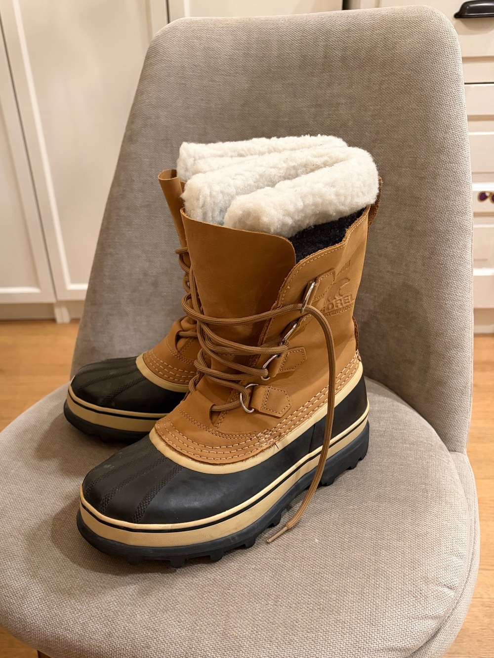 Sorel Caribou Waterproof Winter Boots in Tan and Black